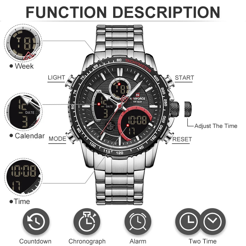 Watch Men  Waterproof Quartz Wristwatch Big Sports NAVIFORCE