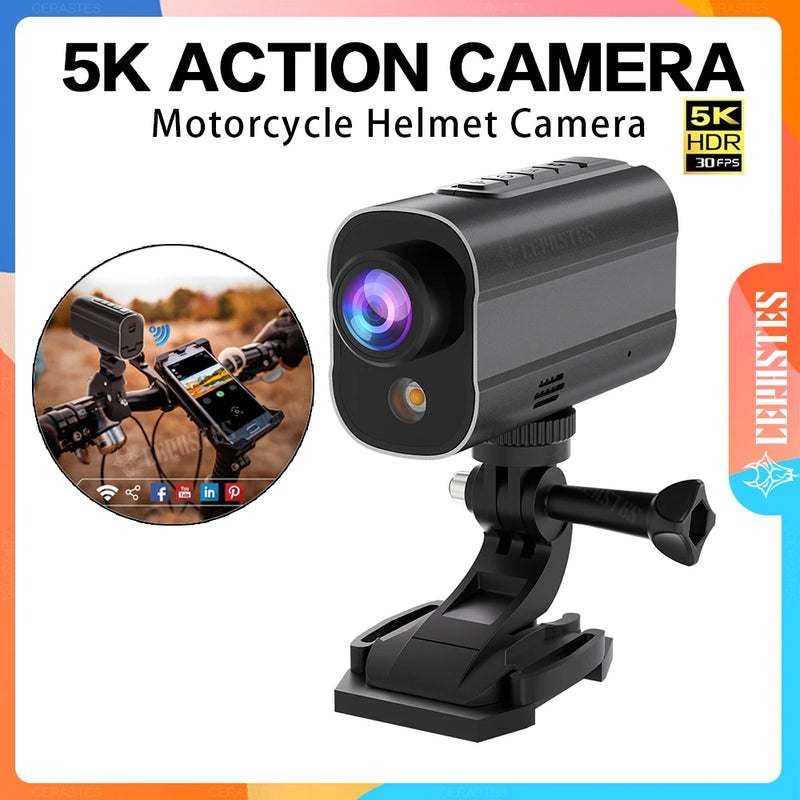 5K Action Camera Road Bike Motorcycle Helmet Camera Anti Shake Riding Bicycle Drive Recorder with Led Light WiFi Sport DV