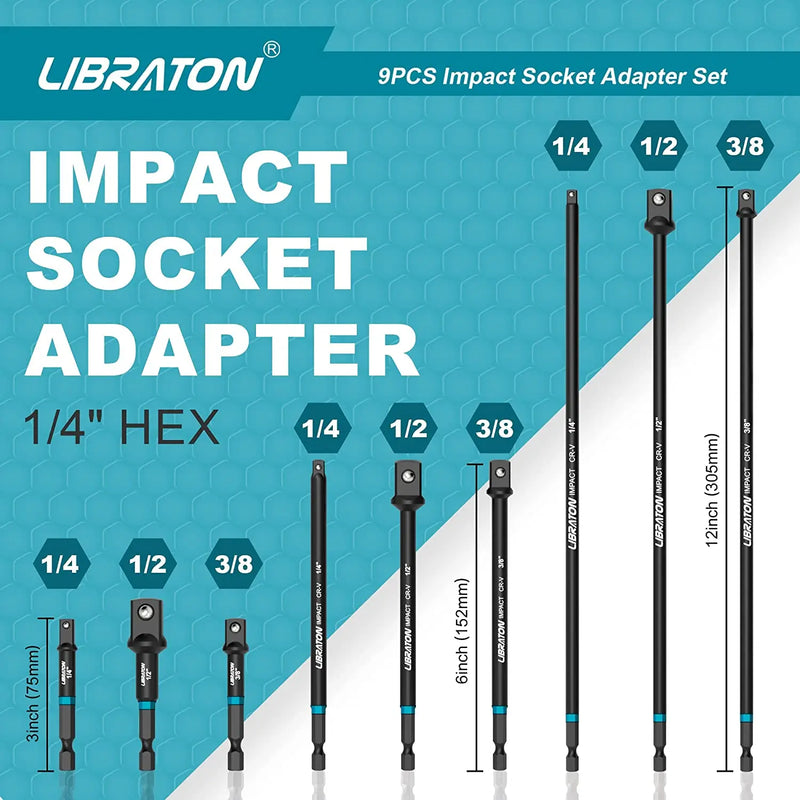 Libraton 9Pcs Socket Adapter Set Drill